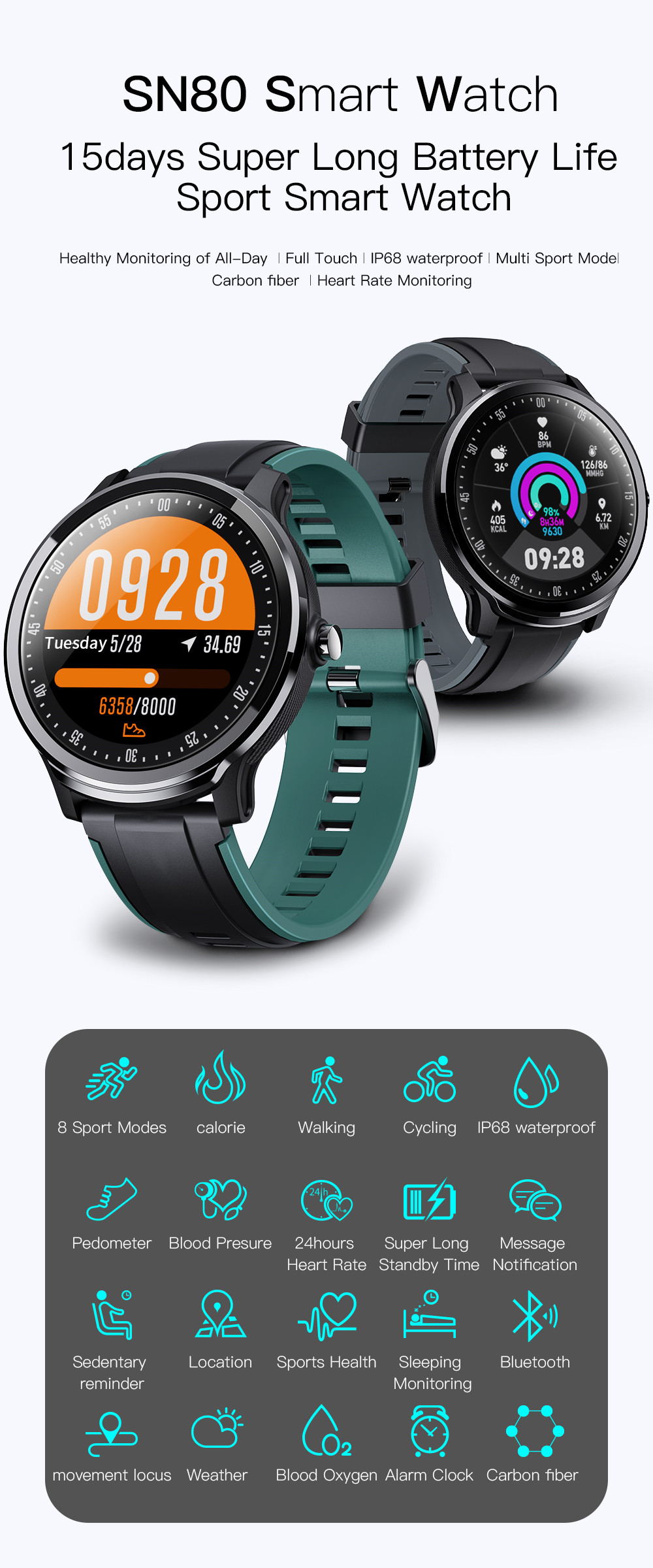 SN80 fashion watch fitness tracker